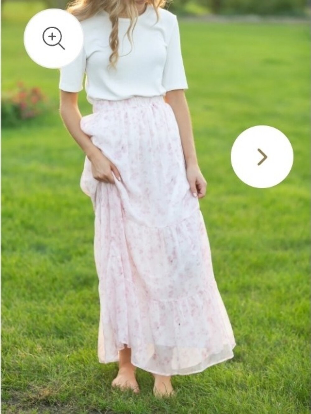 Modest Floral Pink Tiered Maxi Skirt With Elastic Waistband - Picture 6 of 7